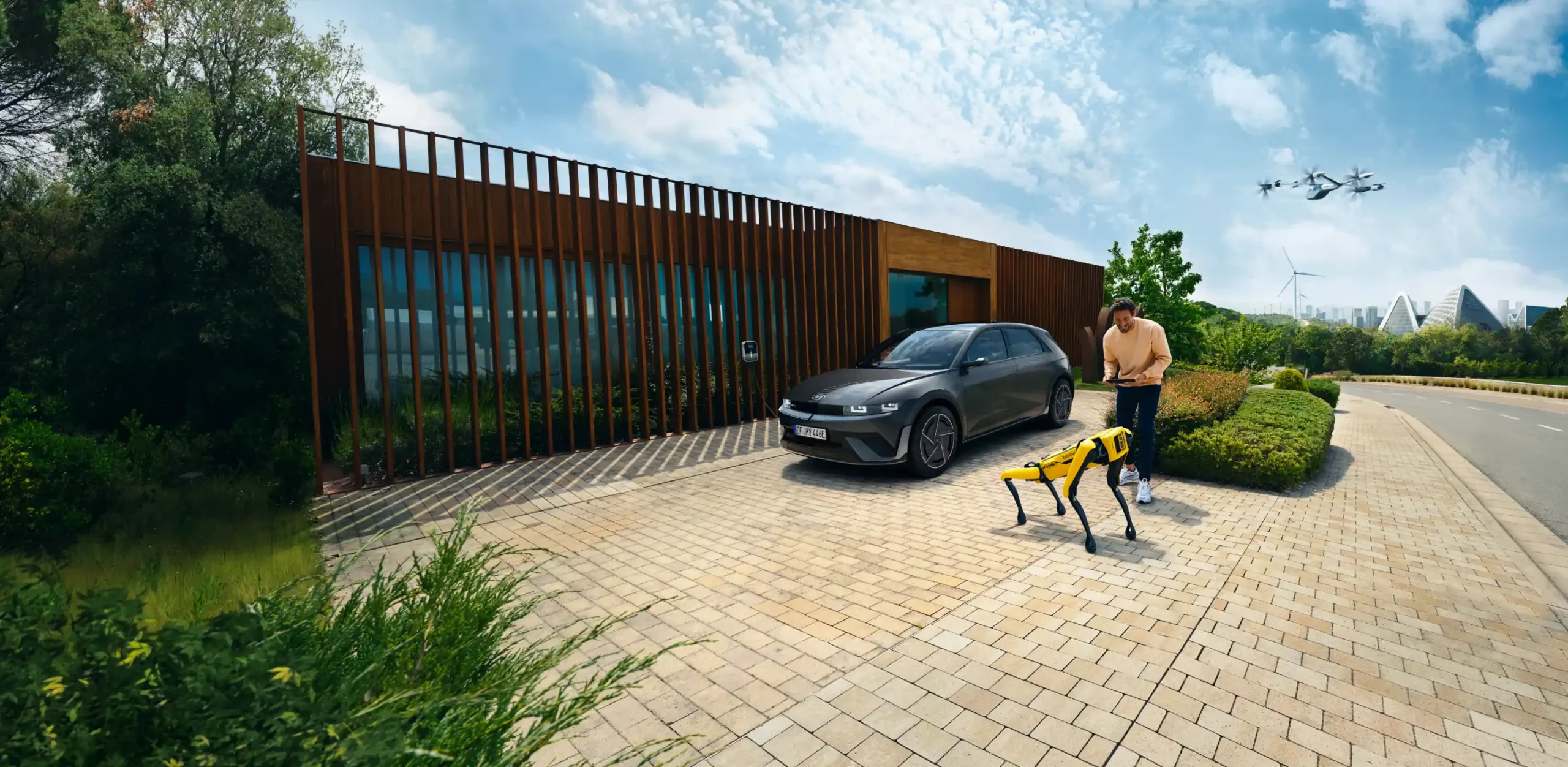 Pessoa robô e um Hyundai